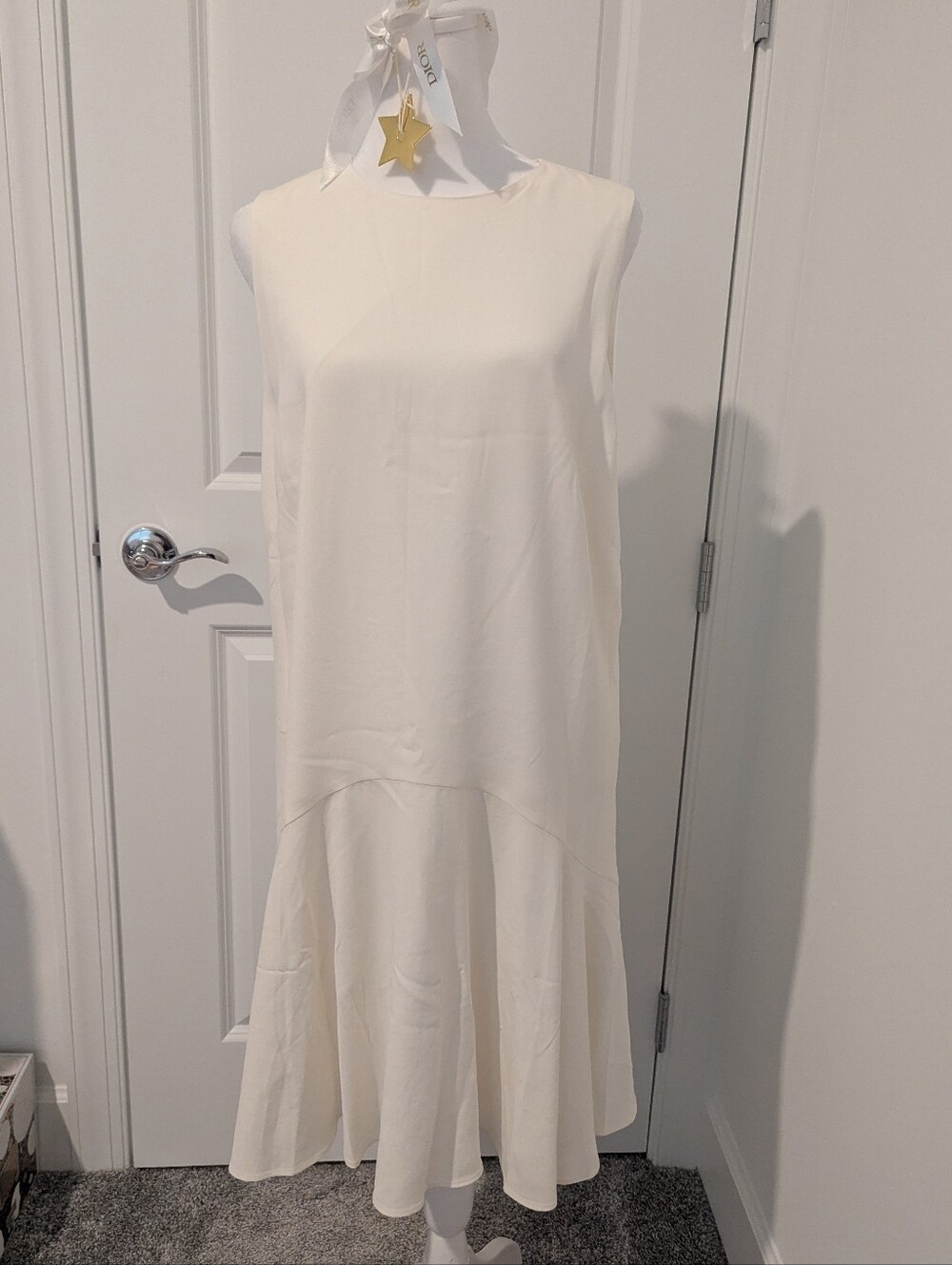 Banana Republic Cream Sleeveless Midi Dress with Flounce Hem
